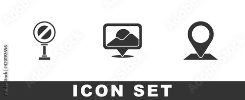 Set Stop sign, Location and icon. Vector