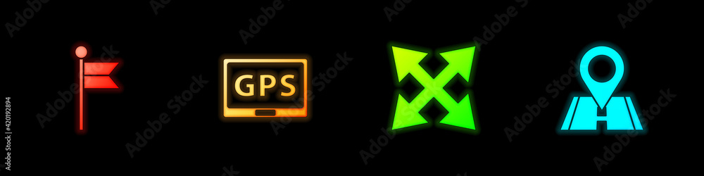 Obraz premium Set Location marker, Gps device with map, Road traffic sign and icon. Vector