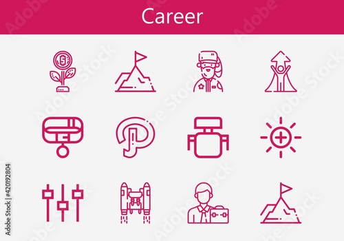 Premium set of career line icons. Simple career icon pack. Stroke vector illustration on a white background. Modern outline style icons collection of Path  Growth  Park ranger  Levels  Businessman