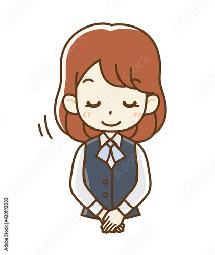 お辞儀する制服の女子社員