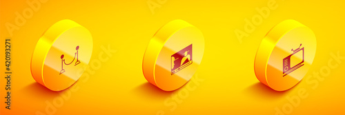 Set Isometric Rope barrier, Online play video and Retro tv icon. Vector