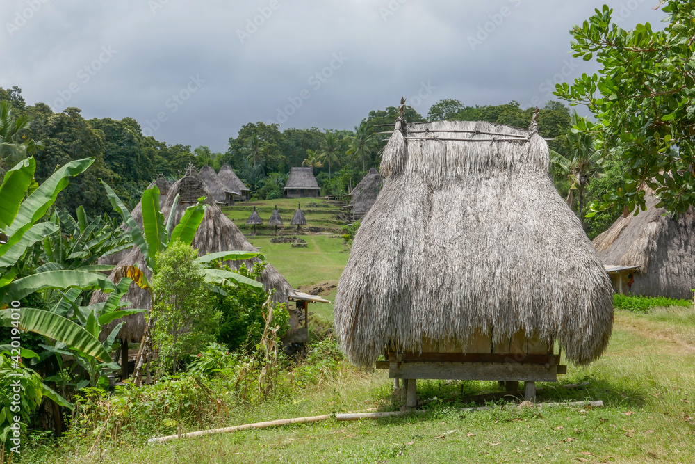 Landscape view of Belaragi traditional village of the Ngada people or tribe near Aimere on Flores island, East Nusa Tenggara, Indonesia Landscape view of Belaragi traditional village of the Ngada people or tribe near Aimere on Flores island, East Nusa Tenggara, Indonesia