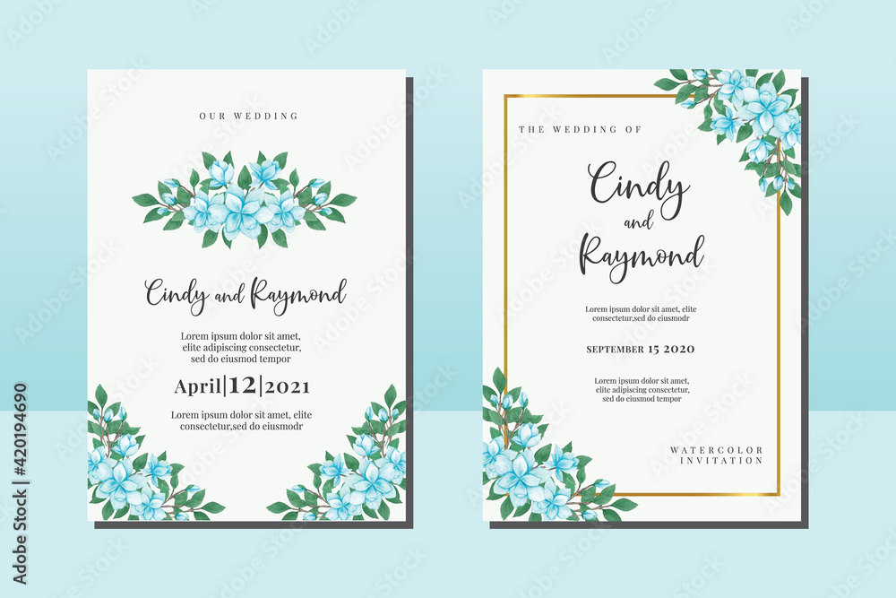 Fototapeta Wedding invitation frame set, floral watercolor hand drawn Magnolia Flower design Invitation Card Template