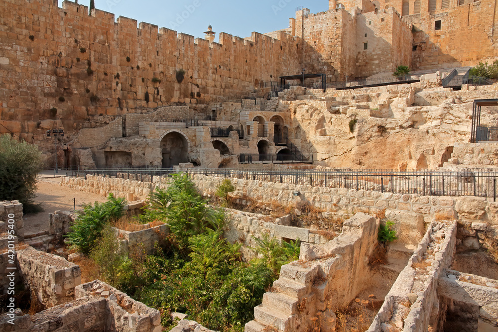 Architectural detail of a section of the wall of Jerusalem, Israel.