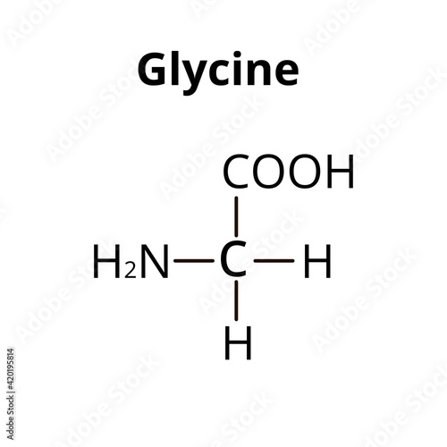 Amino acid Glycine. The chemical molecular formula of glycine is an amino acid. Vector illustration on isolated background