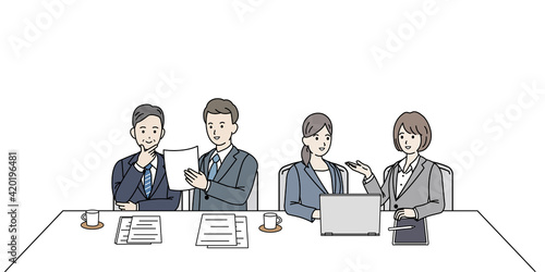 ビジネス　会社員　打ち合わせ　報告　相談　男女　ミーティング　イラスト素材