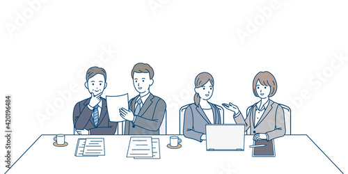 ビジネス　会社員　打ち合わせ　報告　相談　男女　ミーティング　イラスト素材