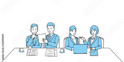 ビジネス　会社員　打ち合わせ　報告　相談　男女　ミーティング　イラスト素材