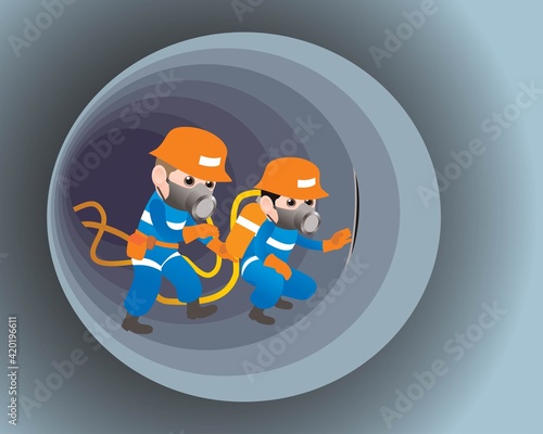 Occupational Related Diseases by Confined space. vector illustration isolated cartoon