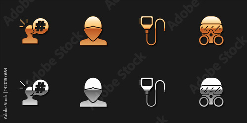 Set Protest, Vandal, Walkie talkie and Gas mask icon. Vector