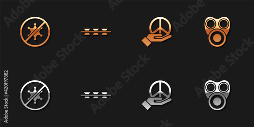 Set Protest, Barbed wire, Peace and Gas mask icon. Vector