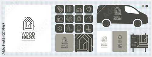 Logo constructeur maison bois, éco responsable, écologique, autonome