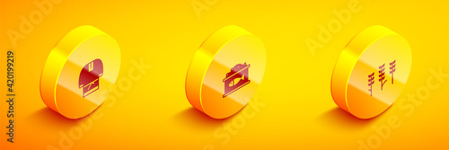 Set Isometric Kosovorotka, Tin can with caviar and Wheat icon. Vector