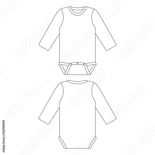 Template long sleeve baby onesie vector illustration flat sketch design outline