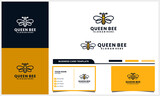 honey bee with crown or queen symbol logo concept and business card template