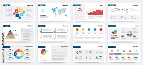 Presentation mockup. Modern business slide template, corporate advertising layout. Colorful analytic graphs, bars diagrams. Financial visualization. Infographic presentation vector design