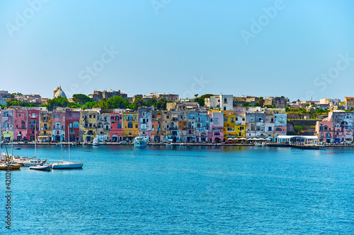 Procida island, Naples, Italy, colorful houses in Marina di Corricella