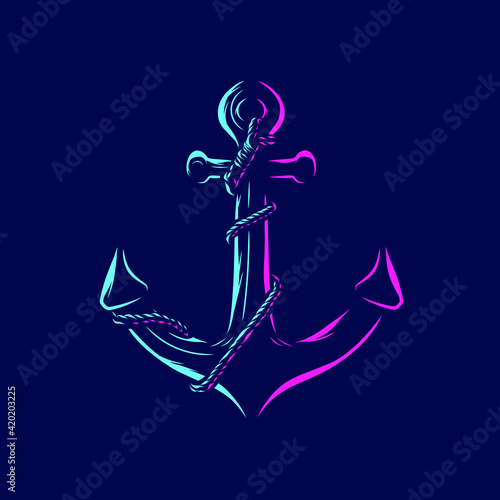 Anchor for navy ship line pop art potrait logo colorful design with dark background. Abstract vector illustration