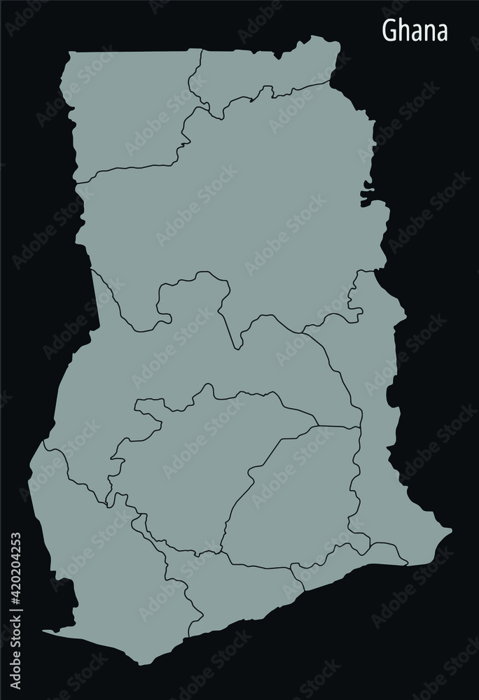 Contour vector map of Ghana with the designation of the administrative ...