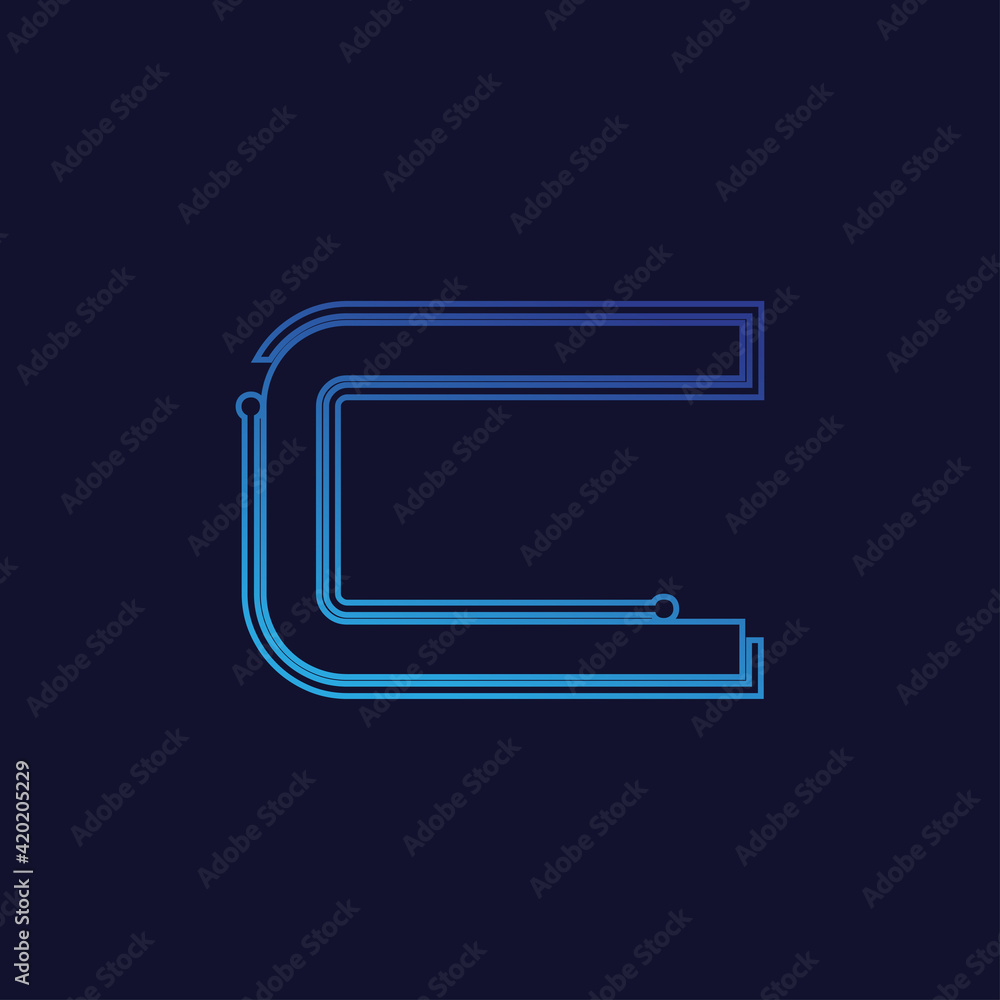 letter C with electronic circuit, tech logo with blue background. letter C with electronic circuit, tech logo with blue background.