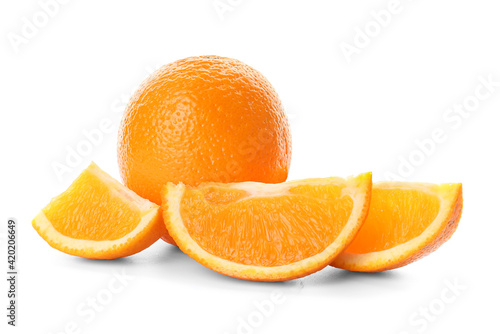 Ripe oranges on white background