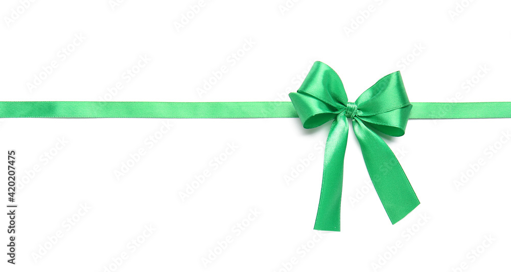 Beautiful green ribbon with bow on white background Beautiful green ribbon with bow on white background