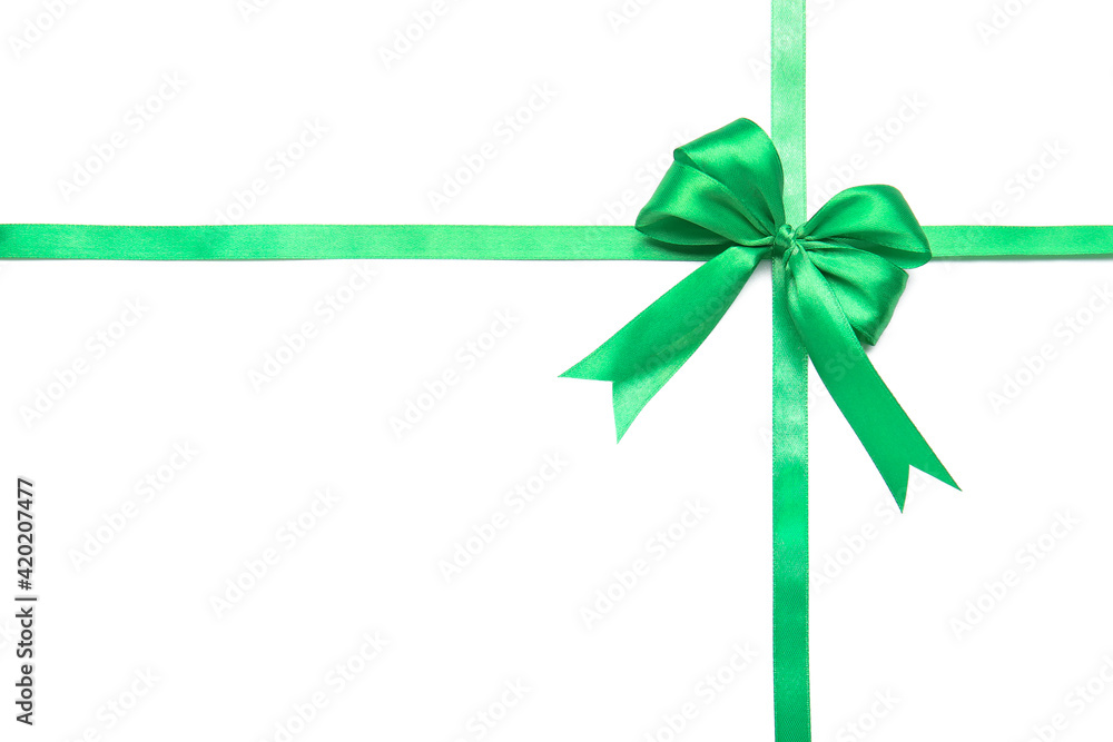 Beautiful green ribbons with bow on white background Beautiful green ribbons with bow on white background
