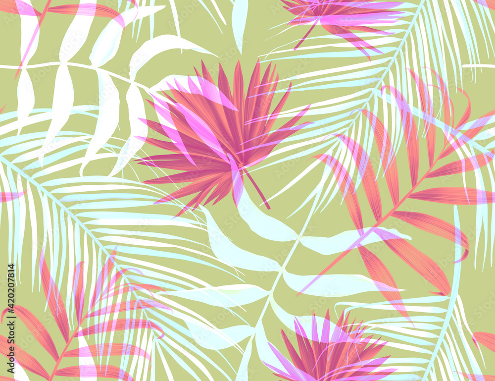 Tropical monstera and palm leaves. seamless stylish fashion floral pattern, in Hawaiian style