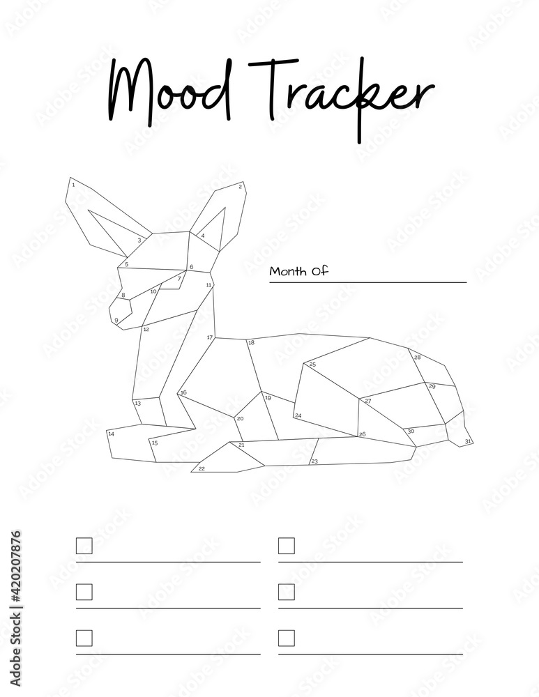 Mood board tracker printable monthly mood log sheet with deer Stock ...