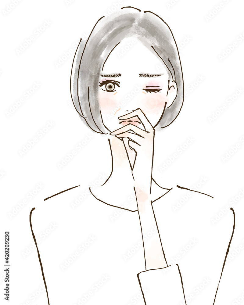 ハウスダストのトラブル アレルギー シニア女性の人物イラスト