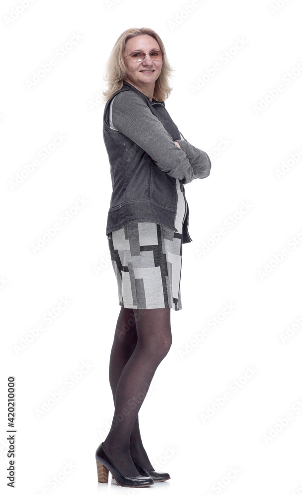 serious young woman looks intently ahead. isolated on a white serious young woman looks intently ahead. isolated on a white