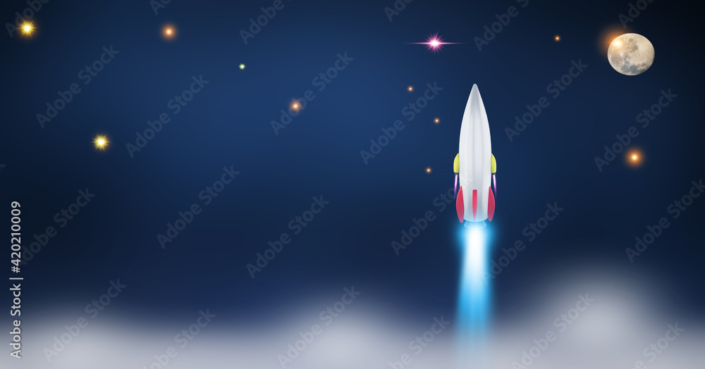 Space shuttle launch in the open space over the Earth. Ocean and sky under spaceship concept of business. . 3d rendering Space shuttle launch in the open space over the Earth. Ocean and sky under spaceship concept of business. . 3d rendering