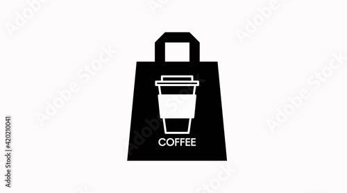 Vector Isolated Black and White Take Away Coffee Bag Icon or Sign