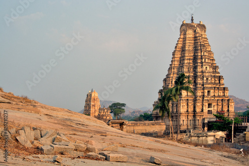Photography natural landscape and virupaksha temple at hampi karnataka india