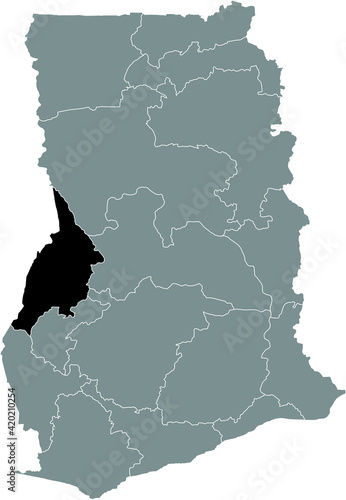 Black highlighted location map of the Ghanaian Bono region inside gray map of the Republic of Ghana