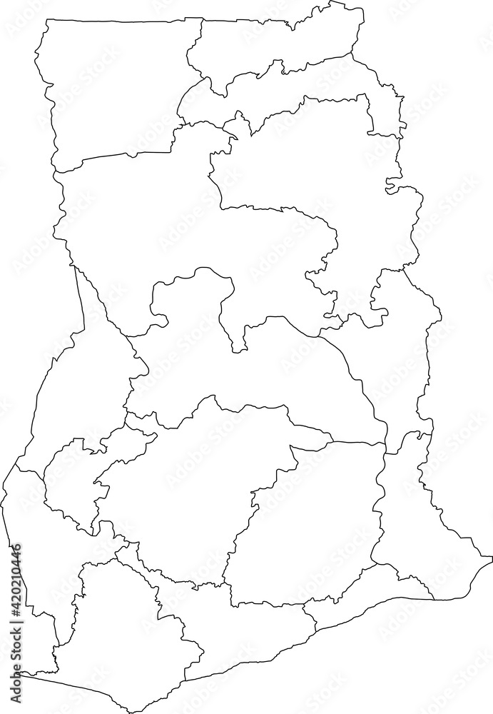 Φωτογραφία White vector map of the Republic of Ghana with black borders of its regions