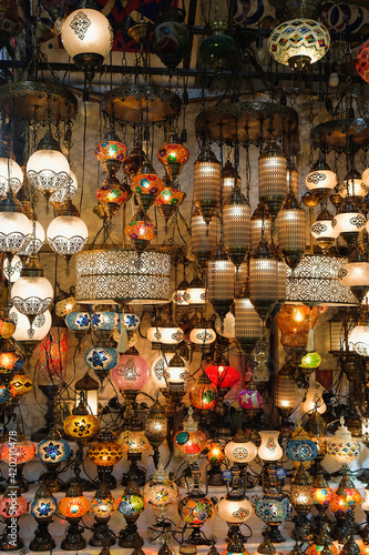 coloured lamps in the Grand Bazaar, Istanbul, Turkey © jordi