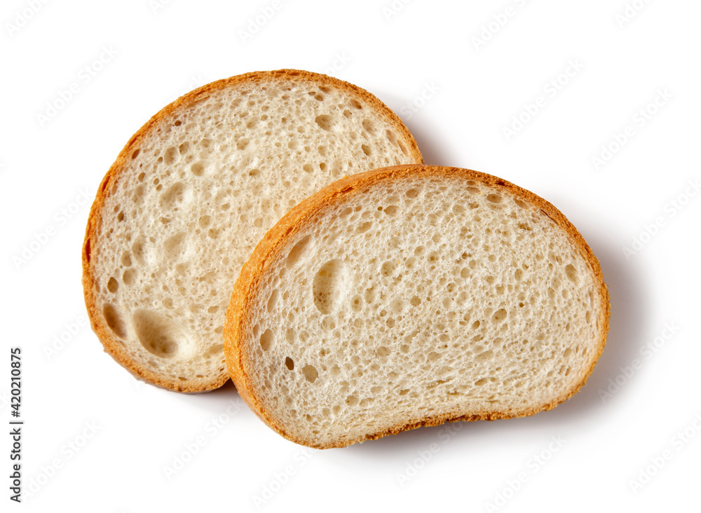 slices of bread isolated on white background, top view