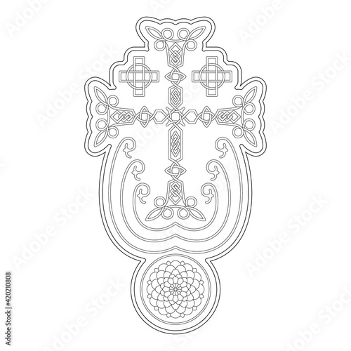 vector icon with ancient Armenian symbol Khachkar. Armenian cross stone for your project