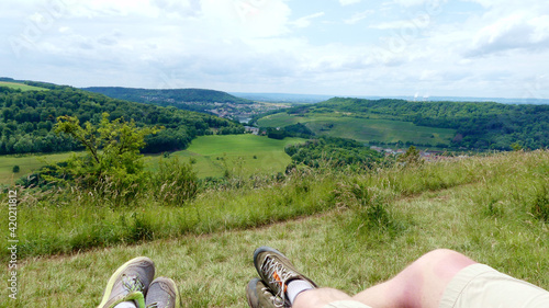 Fotografia wandern auf dem Panoramaweg bei Perl an der Mosel, Saarland, Deutschland