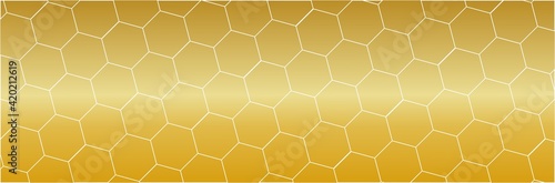 Hexagons connected in a geometric sequence as a background in a panoramic view on a honey background