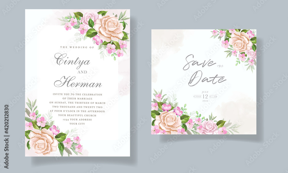 Beautiful floral wreath wedding invitation card template