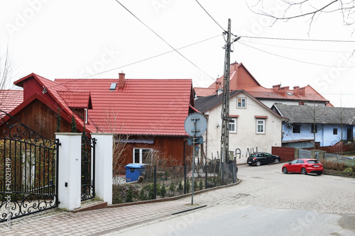 DOBCZYCE, POLAND - MARCH 06, 2021: Buildings in an old town of Dobczyce, Poland.