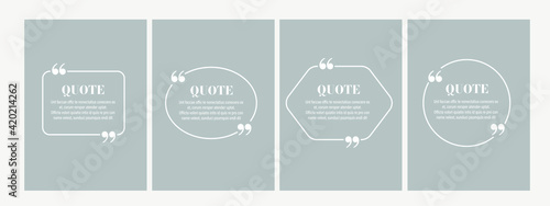 Simple vector quote frames blank templates set. Text in brackets, citation empty speech bubbles, quote bubbles