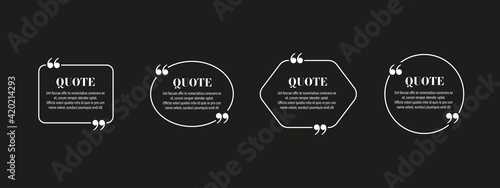 Simple vector quote frames blank templates set. Text in brackets, citation empty speech bubbles, quote bubbles