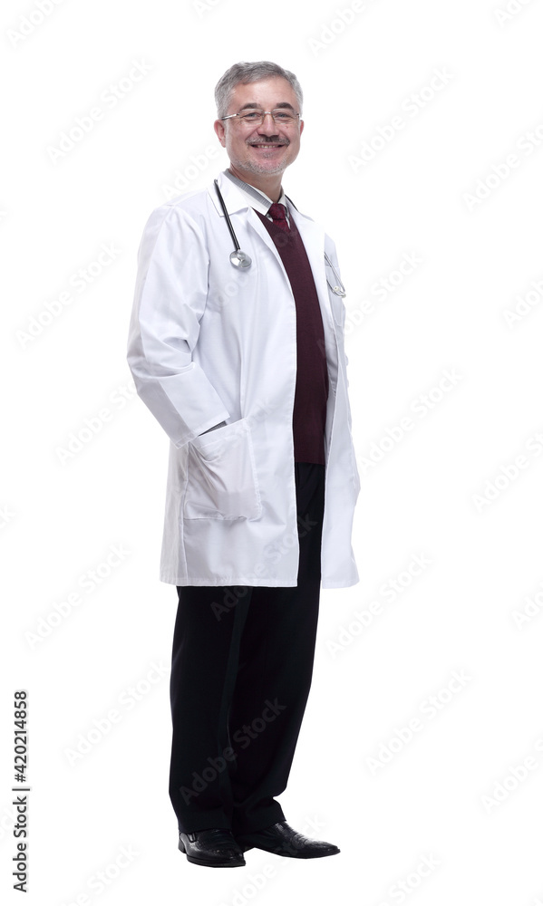 smiling doctor therapist looking at you. isolated on a white smiling doctor therapist looking at you. isolated on a white