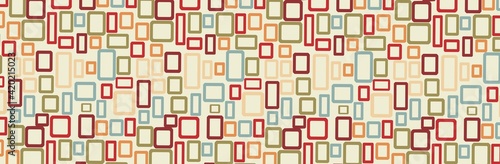 Colored rectangles randomly scattered on a light beige background in a panoramic frame
