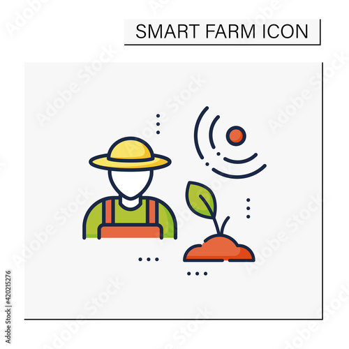 Agronomist color icon. Producing food, creating healthier food, managing the environmental impact of agriculture. Successful farming concept. Isolated vector illustration