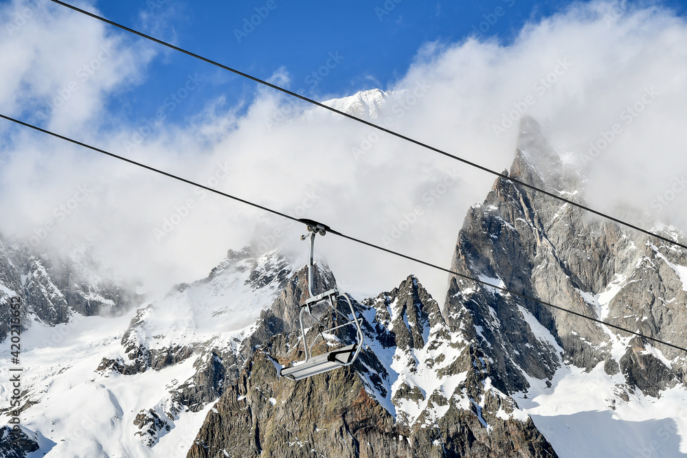 Fototapeta premium View to Montblanc mountain from Italian ski resort Courmayeur.