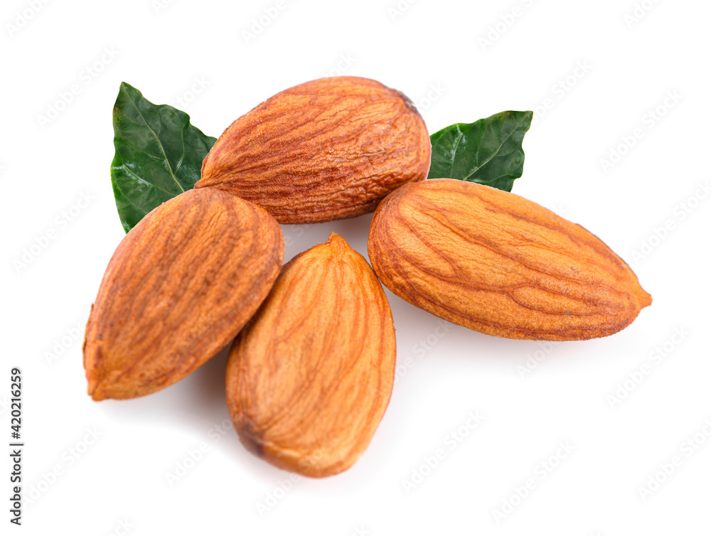 Closeup of almonds, isolated on the white background. Closeup of almonds, isolated on the white background.